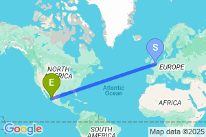 Map of the flight from London Gatwick to Mazatlan