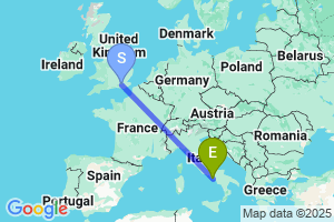 Map of the flight from London Gatwick to Naples