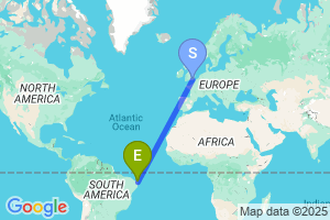 Map of the flight from London Gatwick to Natal