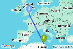 Map of the flight from London Gatwick to Enfidha