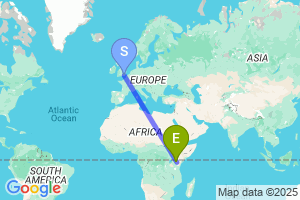 Map of the flight from London Gatwick to Nairobi