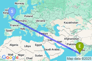 Map of the flight from London Gatwick to Nanded