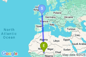 Map of the flight from London Gatwick to Niamey