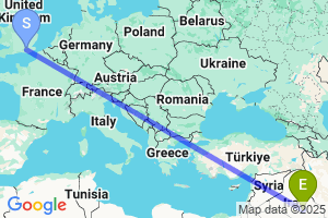 Map of the flight from London Gatwick to Najaf