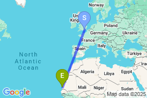 Map of the flight from London Gatwick to Nouakchott