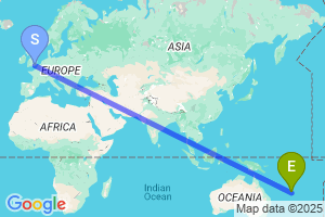 Map of the flight from London Gatwick to Noumea