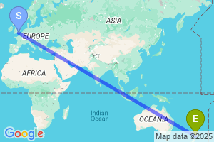 Map of the flight from London Gatwick to New Plymouth