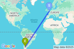 Map of the flight from London Gatwick to Neuquen