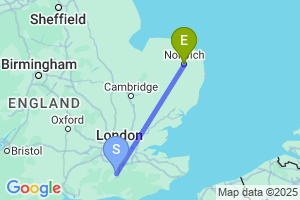 Map of the flight from London Gatwick to Norwich