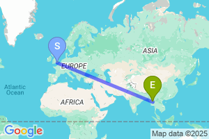 Map of the flight from London Gatwick to Naypyidaw