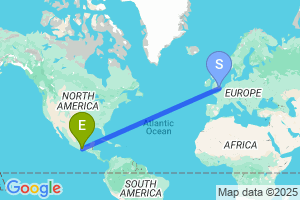 Map of the flight from London Gatwick to Oaxaca