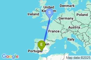 Map of the flight from London Gatwick to Cordoba