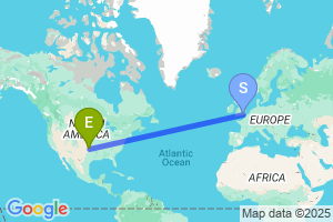 Map of the flight from London Gatwick to Oklahoma City