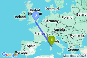 Map of the flight from London Gatwick to Olbia