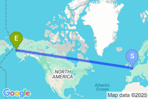 Map of the flight from London Gatwick to Nome