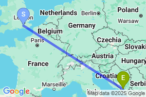 Map of the flight from London Gatwick to Mostar