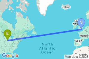 Map of the flight from London Gatwick to Chicago O'Hare International