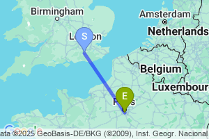 Map of the flight from London Gatwick to Paris Orly