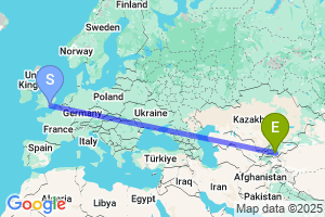 Map of the flight from London Gatwick to Osh