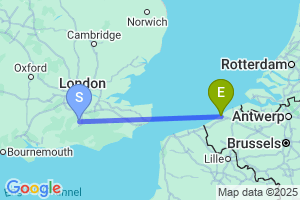 Map of the flight from London Gatwick to Ostend