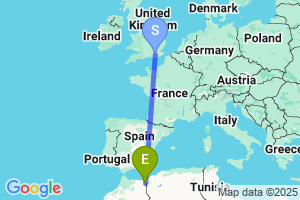 Map of the flight from London Gatwick to Oujda