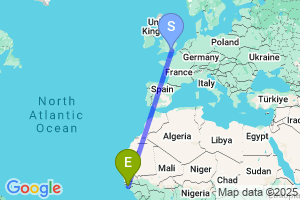 Map of the flight from London Gatwick to Bissau