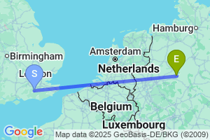 Map of the flight from London Gatwick to Paderborn