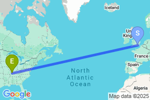 Map of the flight from London Gatwick to Paducah