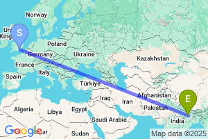 Map of the flight from London Gatwick to Patna