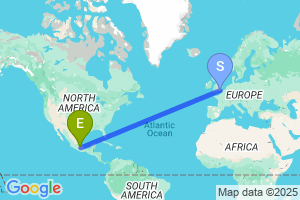 Map of the flight from London Gatwick to Puebla