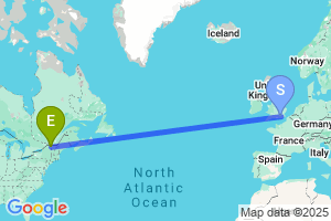 Map of the flight from London Gatwick to Plattsburgh AFB