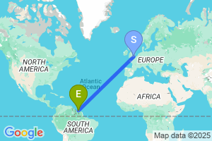 Map of the flight from London Gatwick to Paramaribo