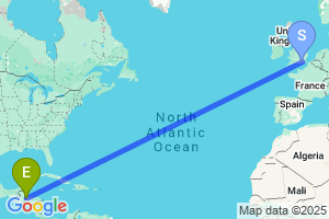 Map of the flight from London Gatwick to Puerto Barrios
