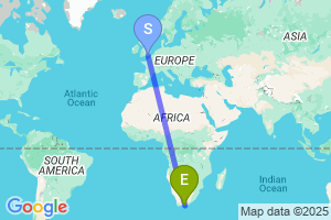 Map of the flight from London Gatwick to Plettenberg Bay