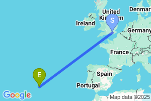 Map of the flight from London Gatwick to Ponta Delgada