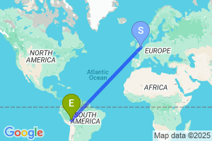 Map of the flight from London Gatwick to Puerto Maldonado