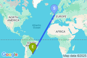 Map of the flight from London Gatwick to Pelotas