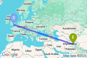 Map of the flight from London Gatwick to Peshawar