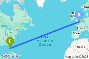 Map of the flight from London Gatwick to Punta Gorda