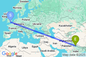 Map of the flight from London Gatwick to Pantnagar