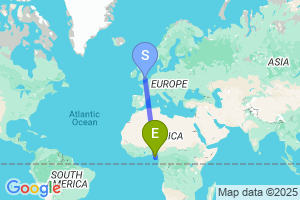 Map of the flight from London Gatwick to Port Harcourt