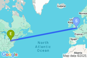 Map of the flight from London Gatwick to Pittsburgh