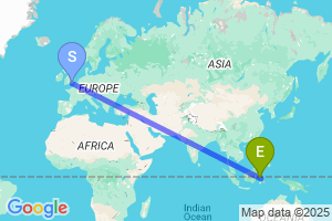 Map of the flight from London Gatwick to Palu