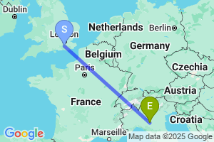 Map of the flight from London Gatwick to Parma