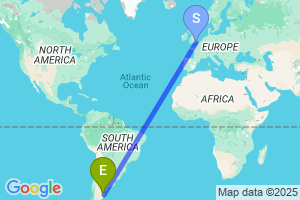 Map of the flight from London Gatwick to Puerto Madryn