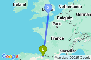 Map of the flight from London Gatwick to Pamplona