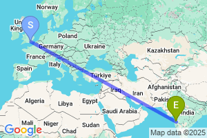 Map of the flight from London Gatwick to Pune