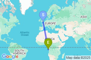 Map of the flight from London Gatwick to Pointe Noire