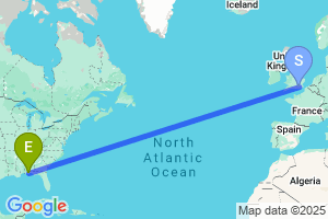 Map of the flight from London Gatwick to Pensacola