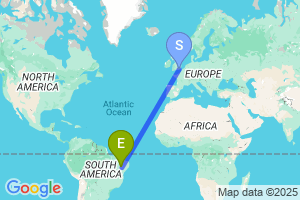 Map of the flight from London Gatwick to Petrolina